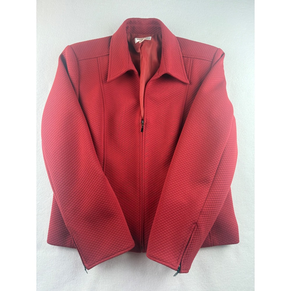 Talbots Red‎ Quilted Zip Front Blazer Jacket Collared Women's Size 16